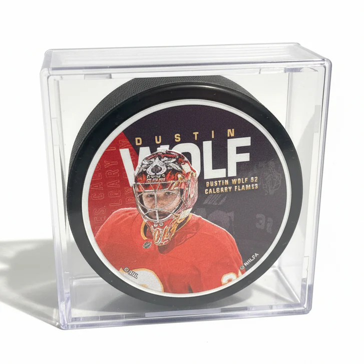 Flames Cubed Wolf Centerfold Puck